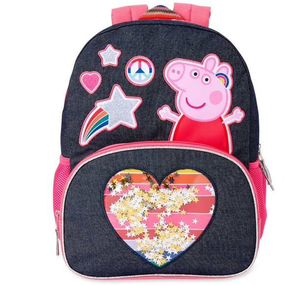 Girls Womens Adult Peppa Pig Rainbow Hearts 16" Backpack Book School Bag NWT - Picture 1 of 4